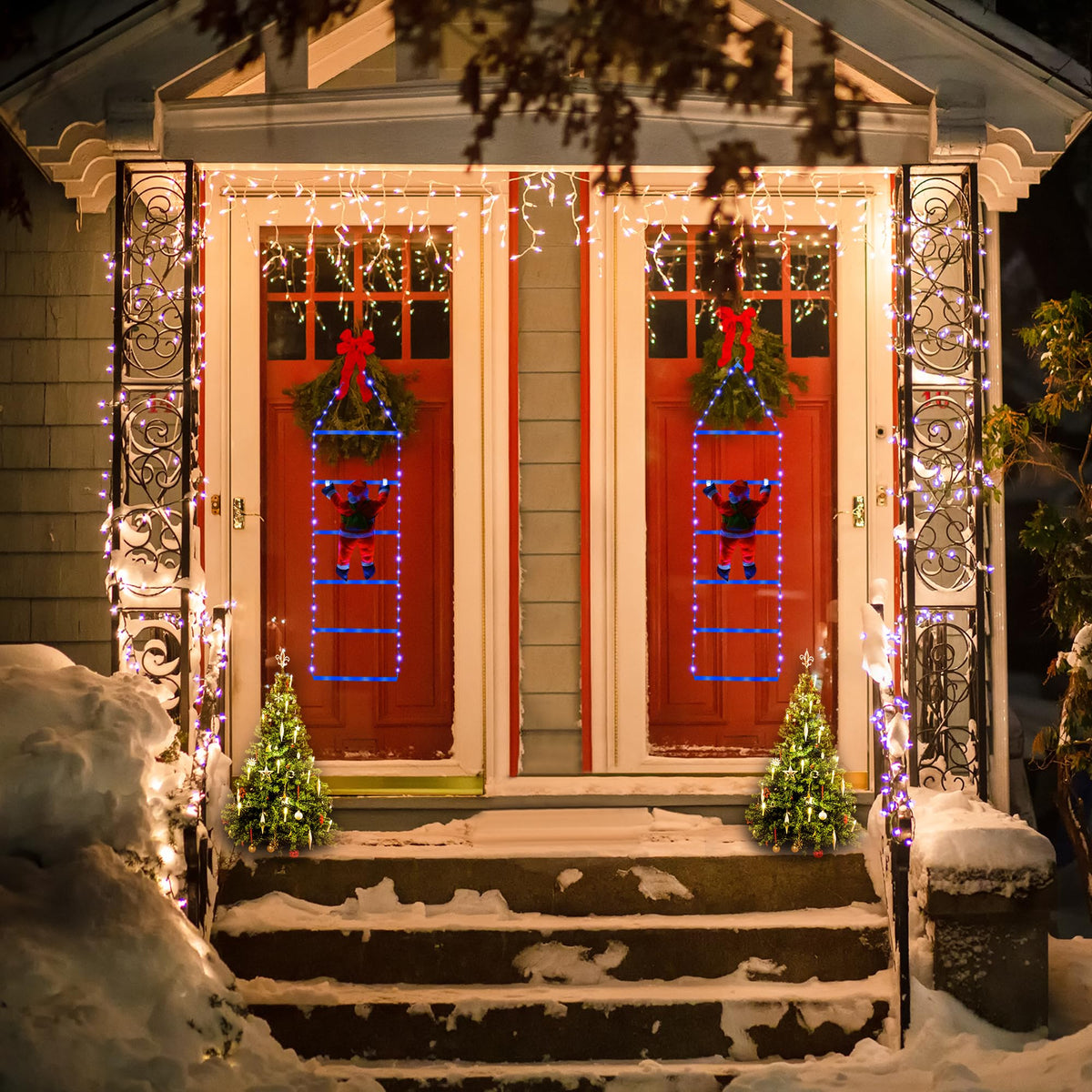 Toodour LED Christmas Lights - 10ft Christmas Decorative Ladder Lights with Santa Claus, Xmas Decorations Light for Indoor Outdoor, Window, Garden, Home, Wall, Xmas Tree Decor - Warm White