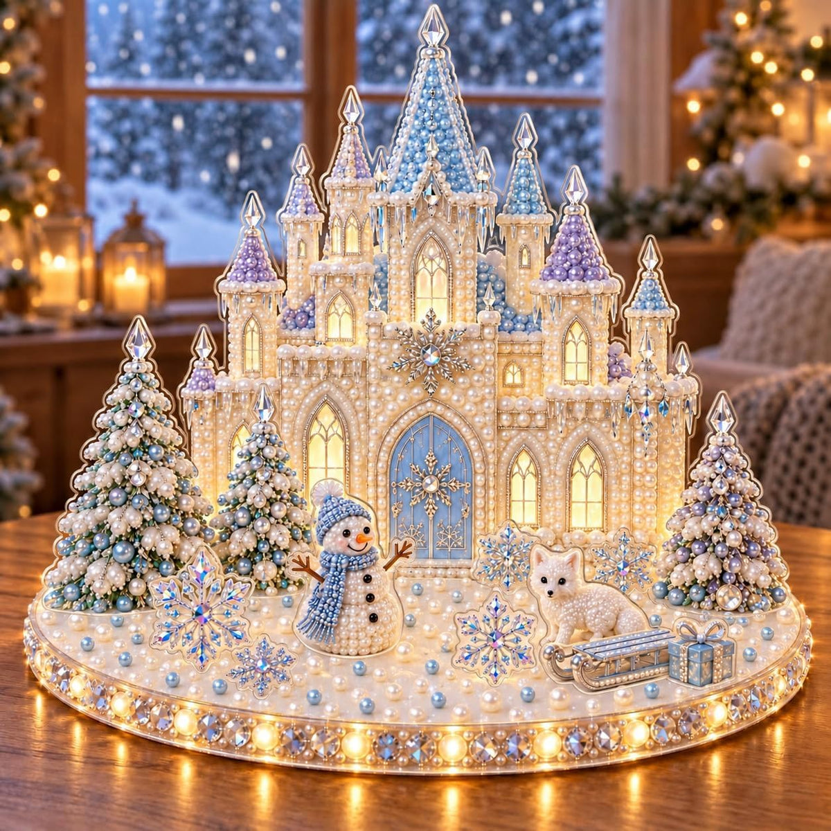 DIY Diamond Painting Christmas Ice Castle Light-Up Tabletop Decor for Adult