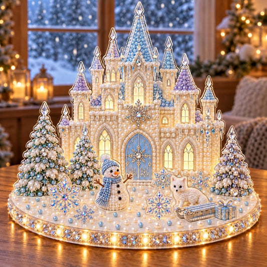 DIY Diamond Painting Christmas Ice Castle Light-Up Tabletop Decor for Adult