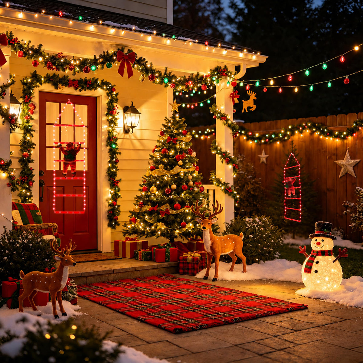Toodour LED Christmas Lights - 10ft Christmas Decorative Ladder Lights with Santa Claus, Xmas Decorations Light for Indoor Outdoor, Window, Garden, Home, Wall, Xmas Tree Decor - Warm White