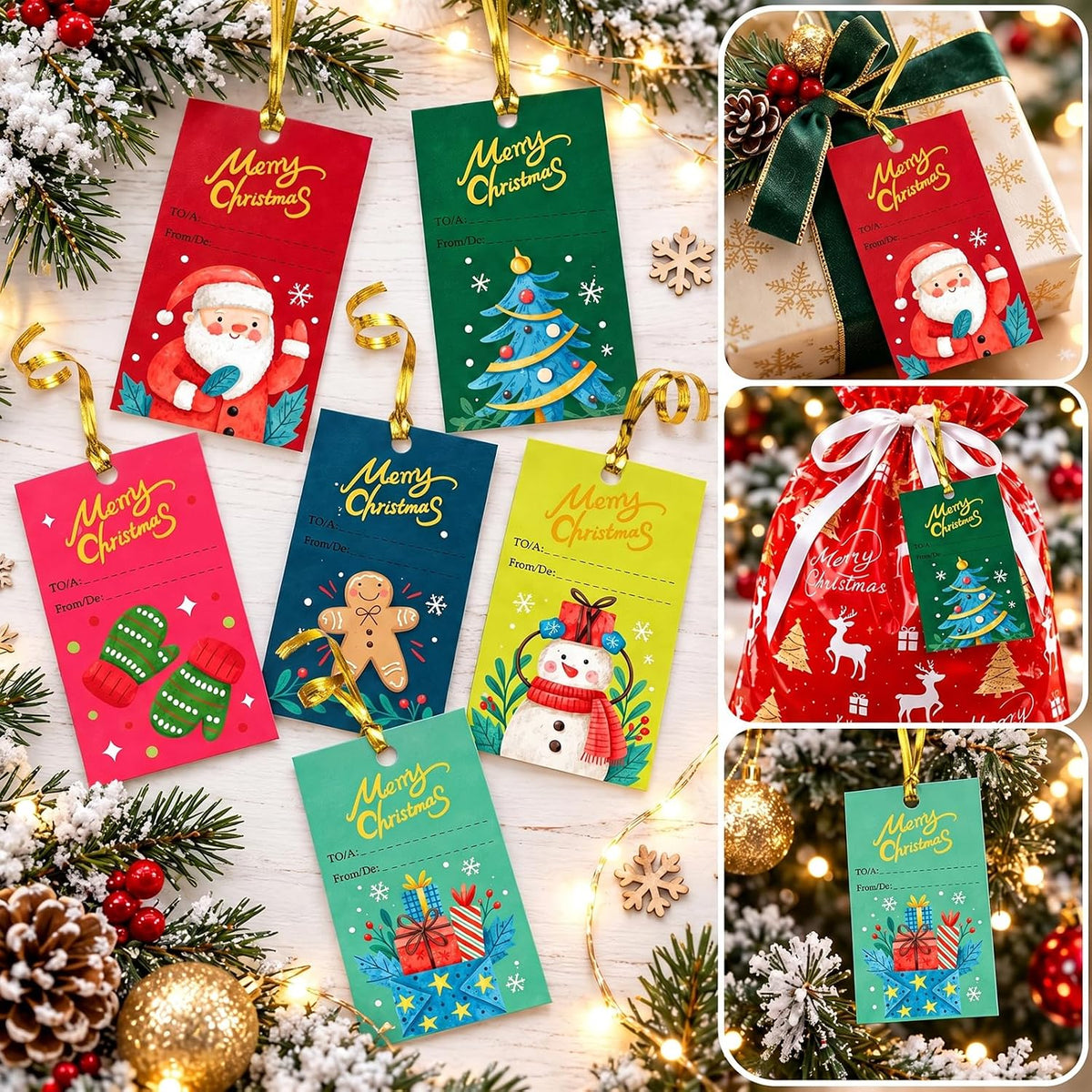 35PCS Christmas Drawstring Gift Bags, Assorted Sizes Small Medium Large