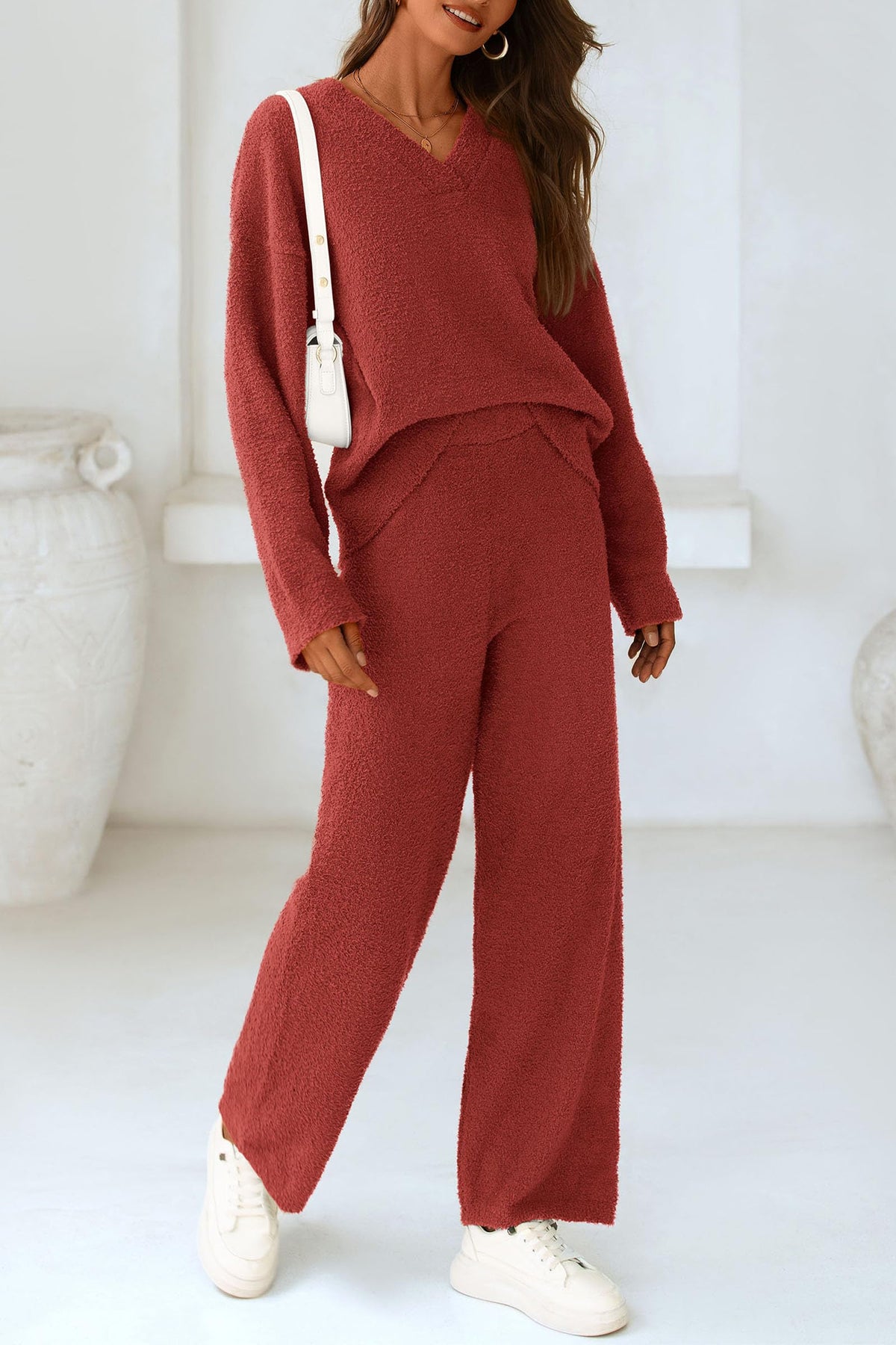 PRETTYGARDEN Lounge Sets for Women Fall 2 Piece Fuzzy Sweater Pajama Set