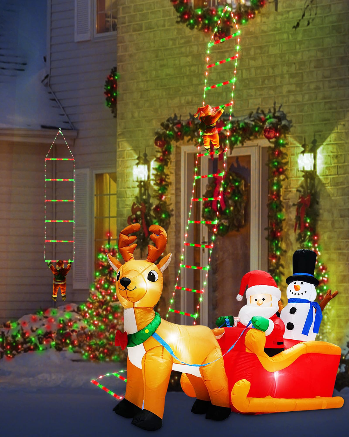 Toodour LED Christmas Lights - 10ft Christmas Decorative Ladder Lights with Santa Claus, Xmas Decorations Light for Indoor Outdoor, Window, Garden, Home, Wall, Xmas Tree Decor - Warm White