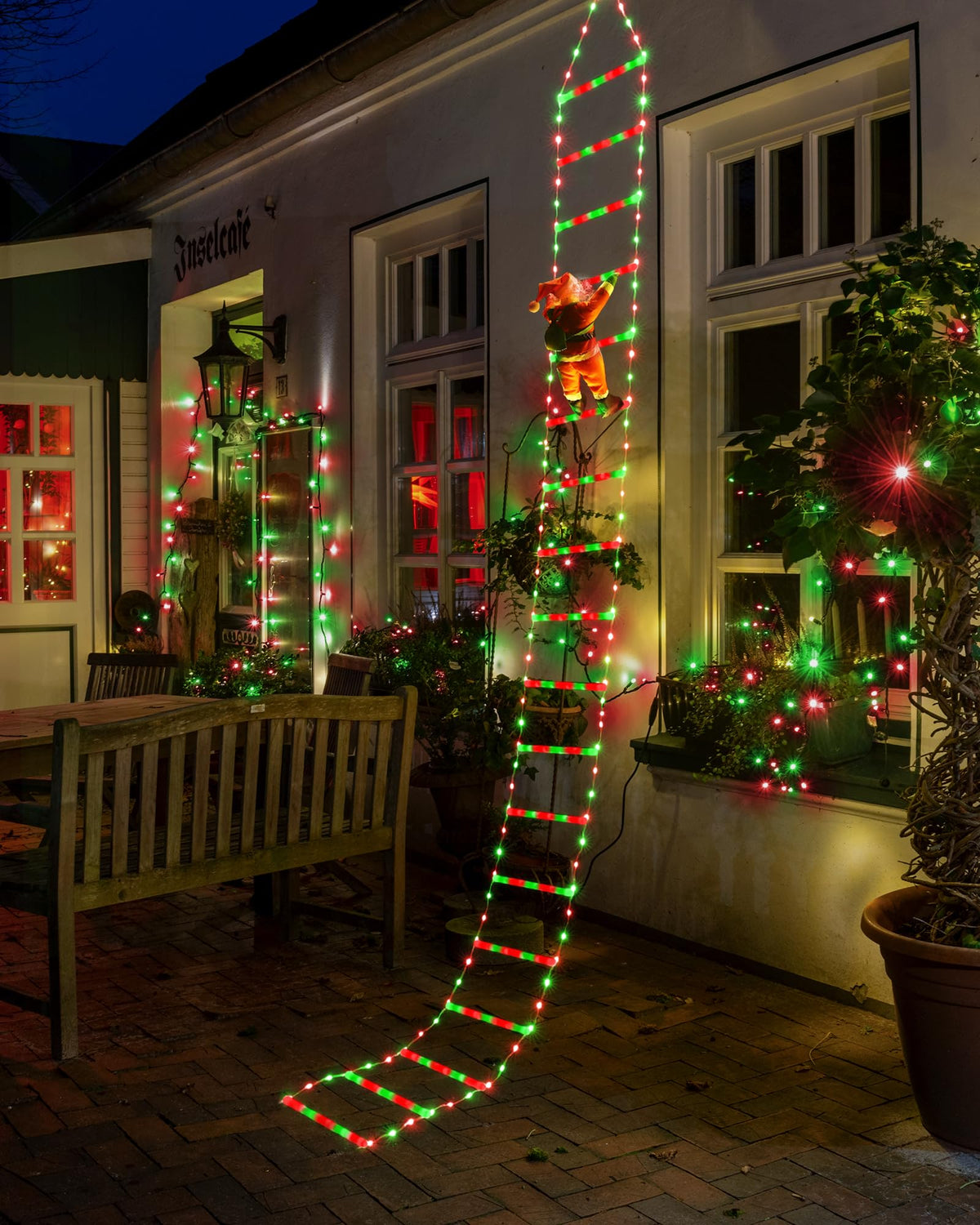 Toodour LED Christmas Lights - 10ft Christmas Decorative Ladder Lights with Santa Claus, Xmas Decorations Light for Indoor Outdoor, Window, Garden, Home, Wall, Xmas Tree Decor - Warm White