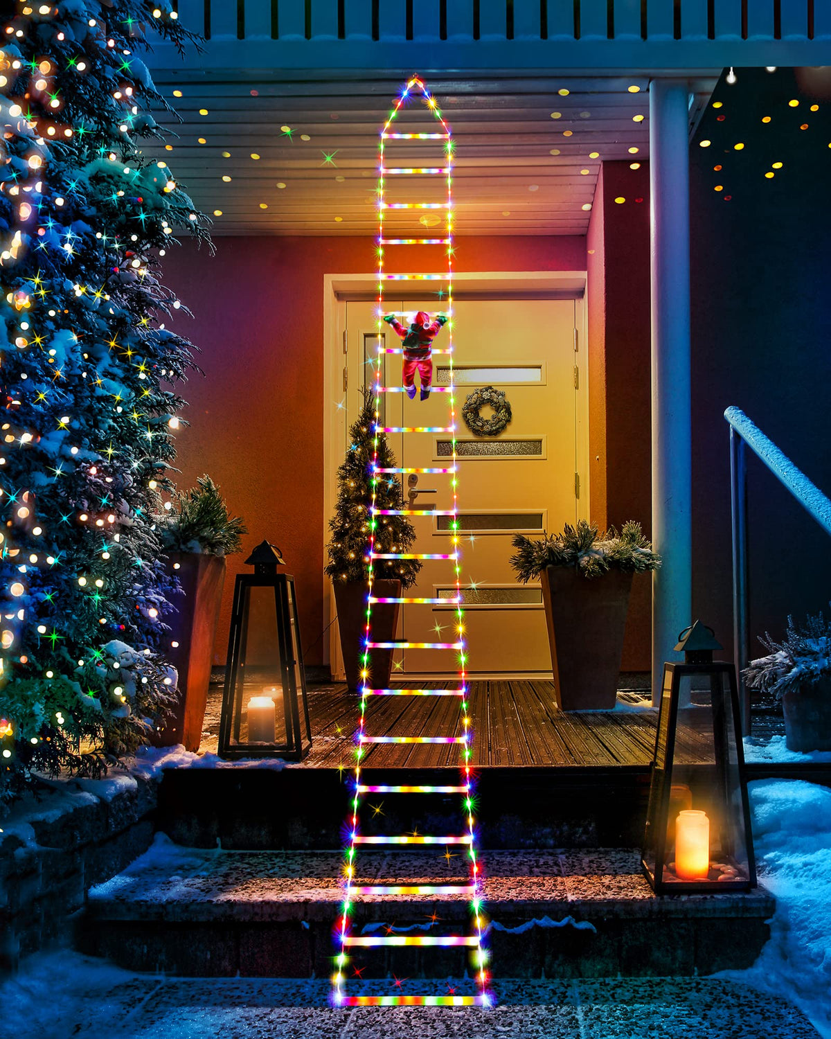 Toodour LED Christmas Lights - 10ft Christmas Decorative Ladder Lights with Santa Claus, Xmas Decorations Light for Indoor Outdoor, Window, Garden, Home, Wall, Xmas Tree Decor - Warm White