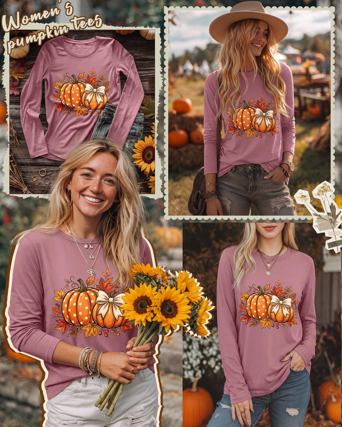 Huukeay Fall Shirts for Women Pumpkin Long Sleeve Tops