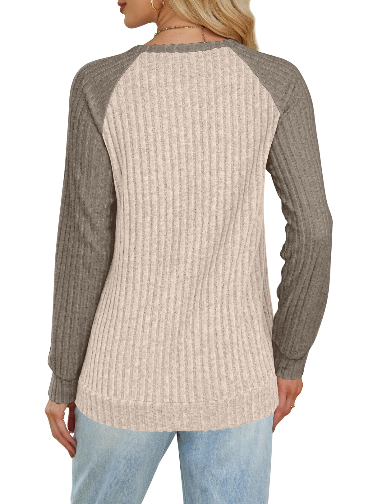 OFEEFAN Womens Fall Fashion 2026 Long Sleeve Tops Oversized Sweaters Winter Clothing with Pocket Color Block Tunics