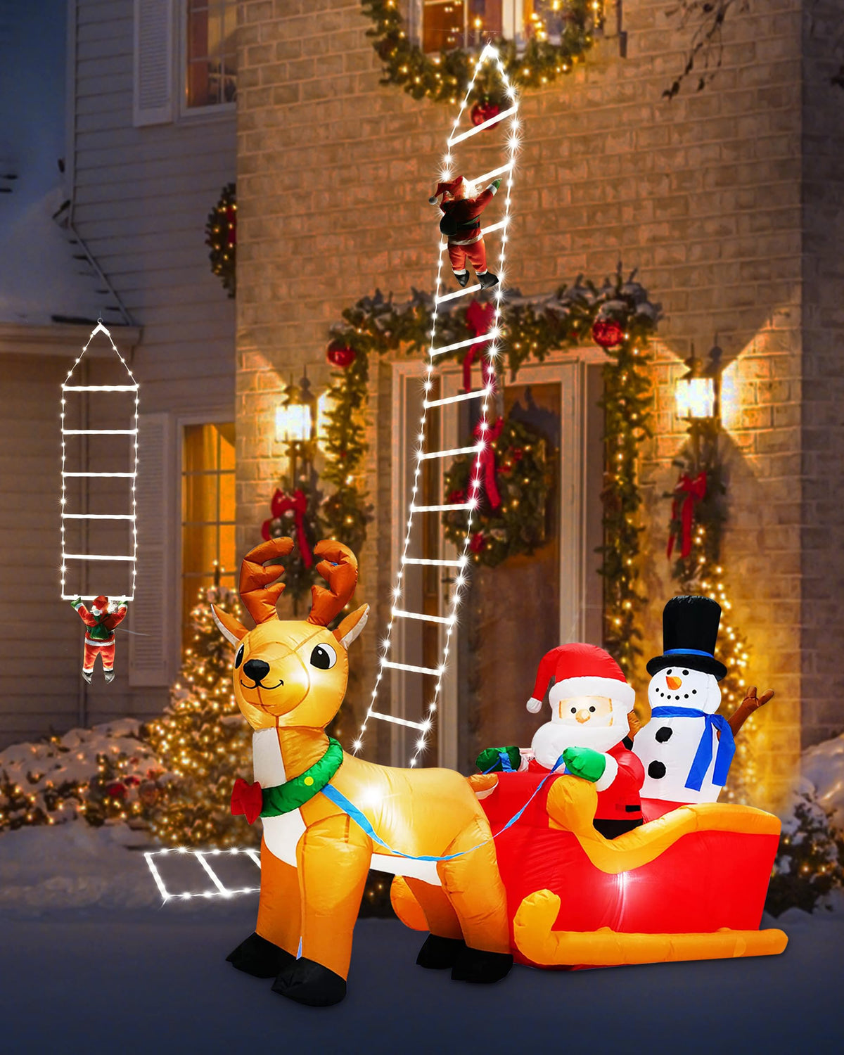 Toodour LED Christmas Lights - 10ft Christmas Decorative Ladder Lights with Santa Claus, Xmas Decorations Light for Indoor Outdoor, Window, Garden, Home, Wall, Xmas Tree Decor - Warm White