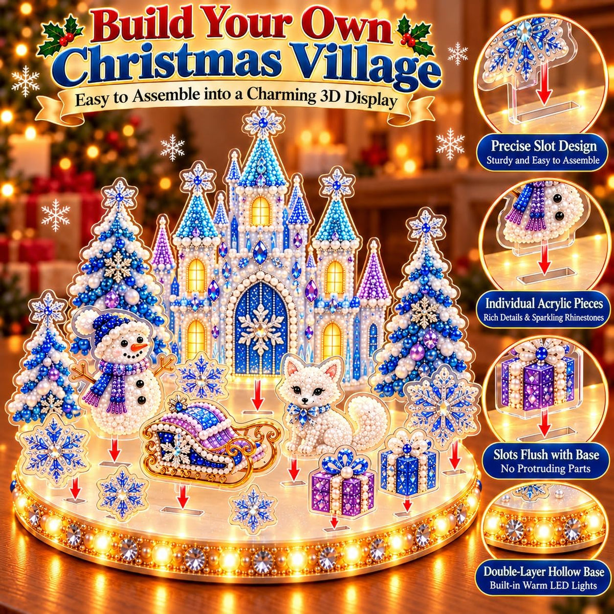 DIY Diamond Painting Christmas Ice Castle Light-Up Tabletop Decor for Adult