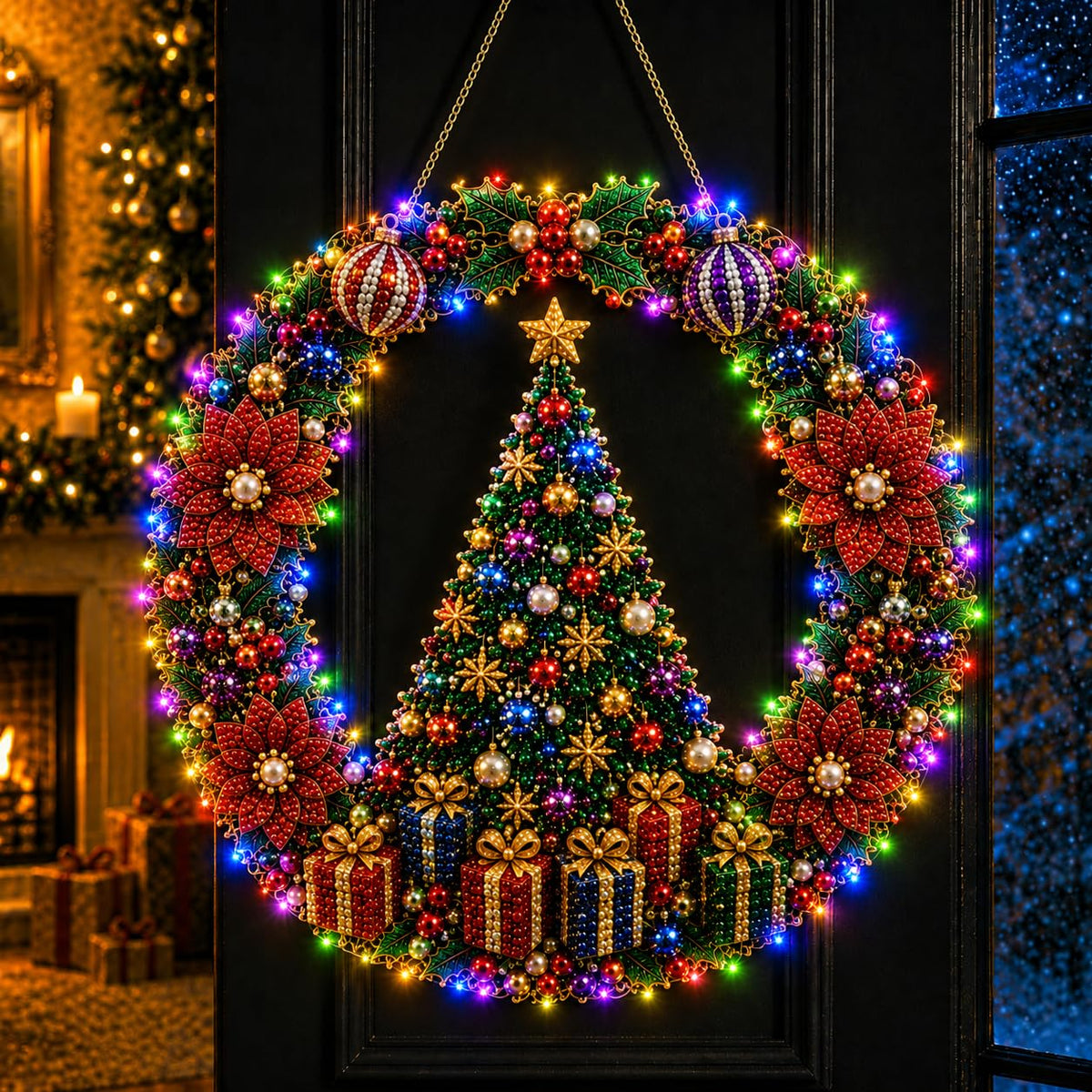 Christmas Pearl Diamond Painting Kit with LED String Lights (SNM 1, 9.84in)