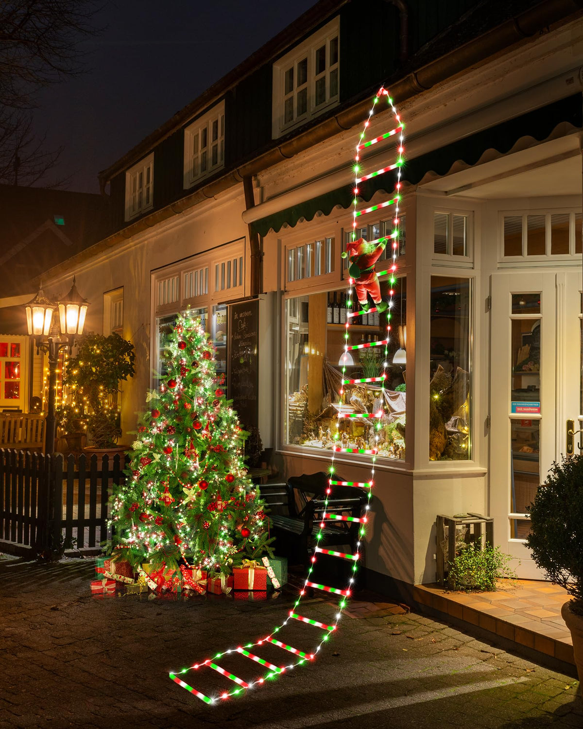 Toodour LED Christmas Lights - 10ft Christmas Decorative Ladder Lights with Santa Claus, Xmas Decorations Light for Indoor Outdoor, Window, Garden, Home, Wall, Xmas Tree Decor - Warm White