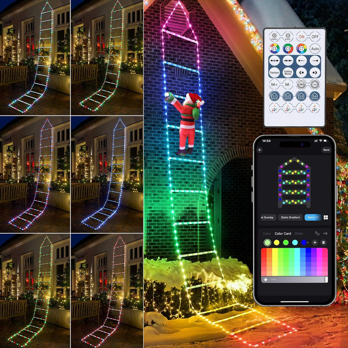 Toodour LED Christmas Lights - 10ft Christmas Decorative Ladder Lights with Santa Claus, Xmas Decorations Light for Indoor Outdoor, Window, Garden, Home, Wall, Xmas Tree Decor - Warm White