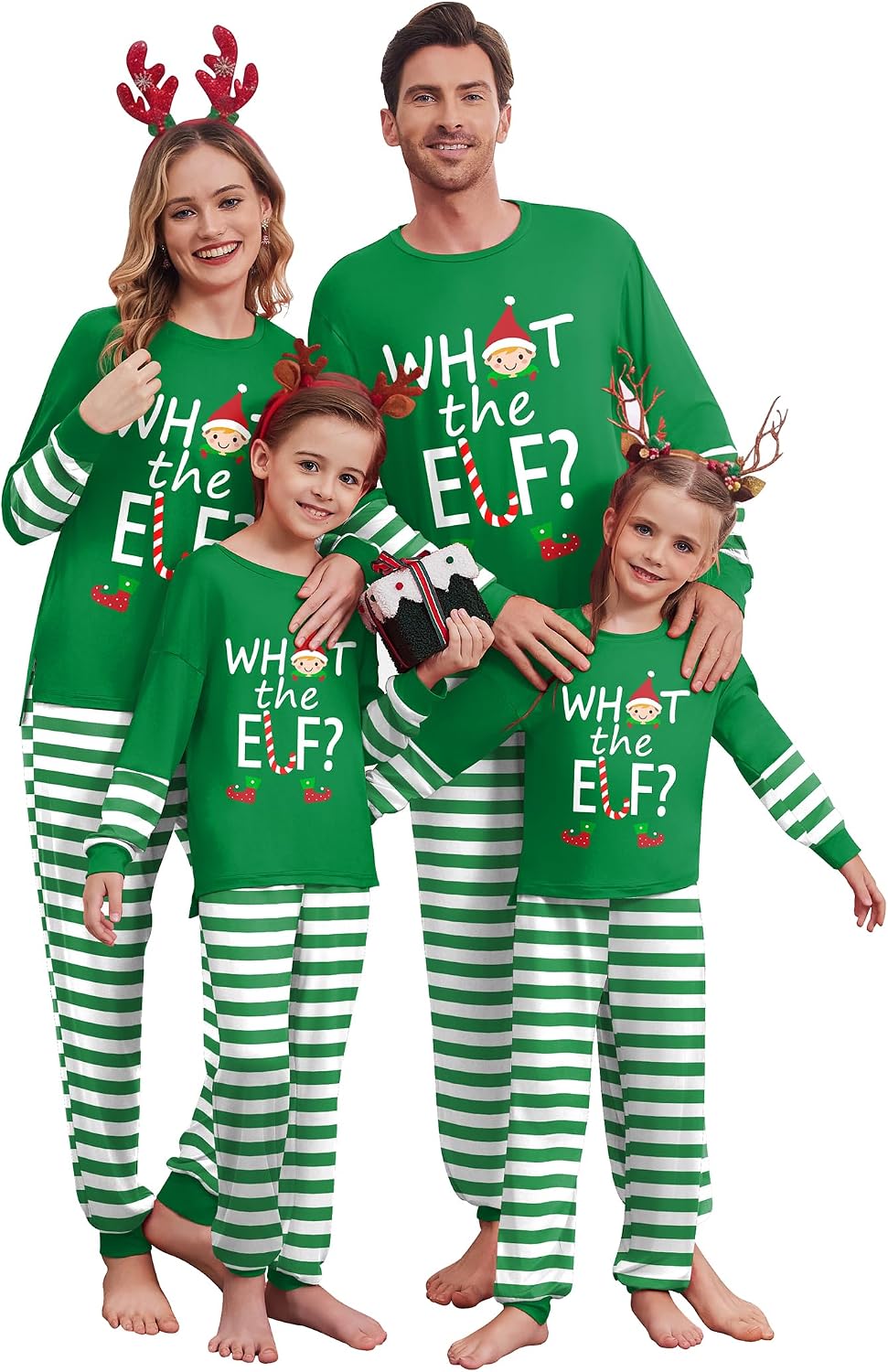 Ekouaer Family Christmas Pajamas Matching Sets with Print Tops and Pants