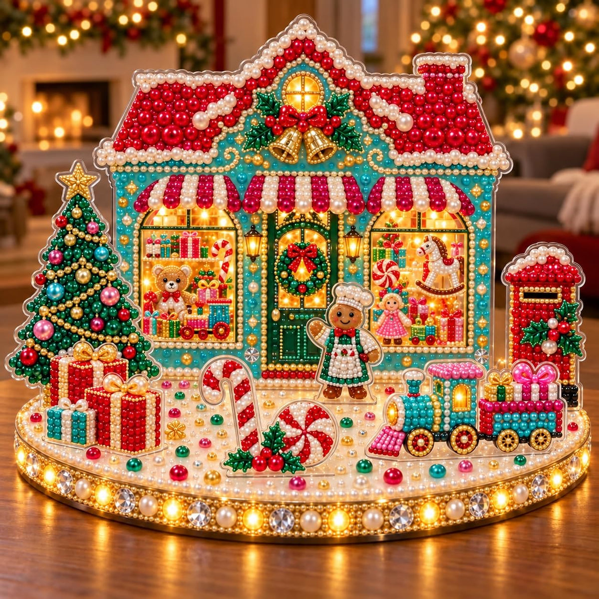 DIY Diamond Painting Christmas Ice Castle Light-Up Tabletop Decor for Adult