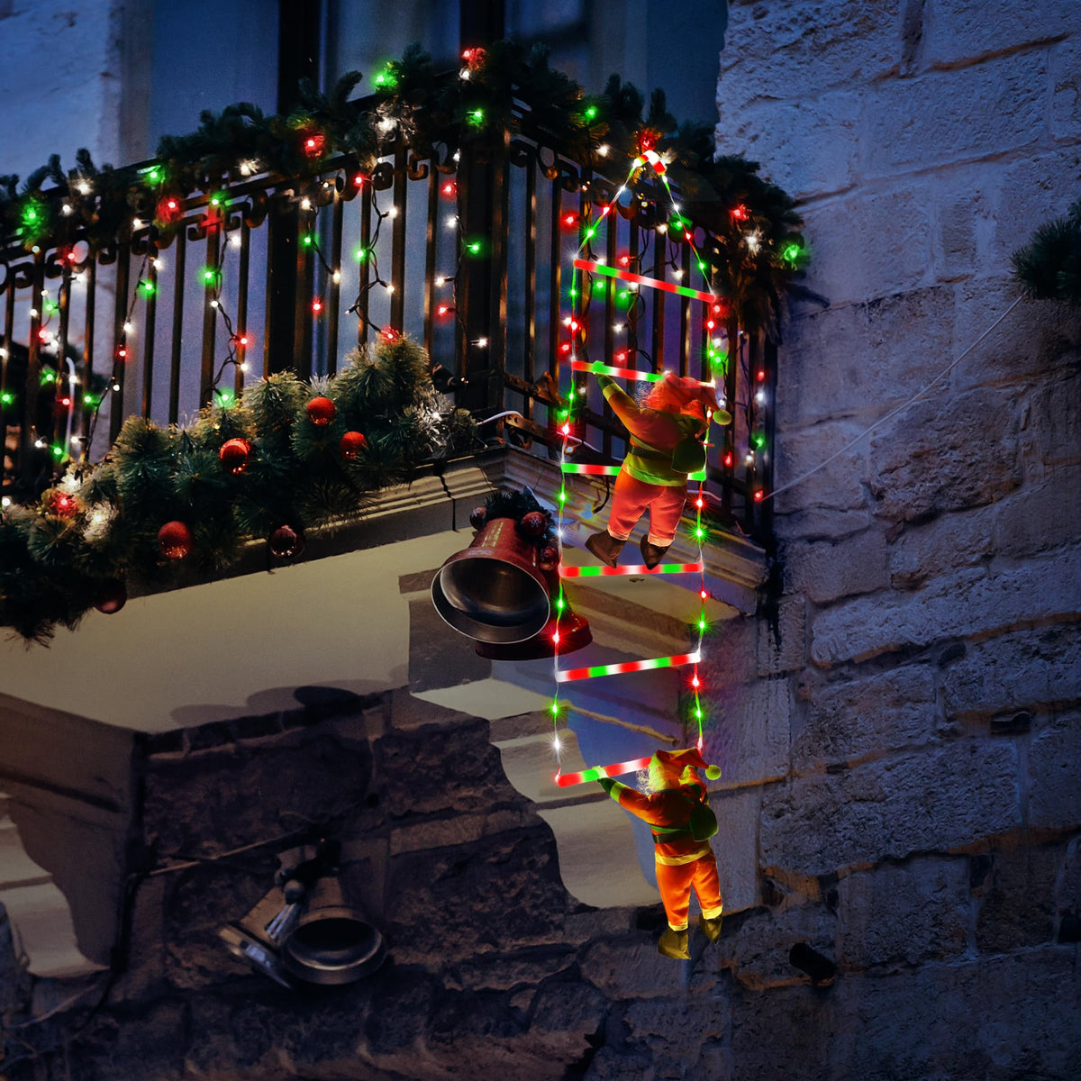 Toodour LED Christmas Lights - 10ft Christmas Decorative Ladder Lights with Santa Claus, Xmas Decorations Light for Indoor Outdoor, Window, Garden, Home, Wall, Xmas Tree Decor - Warm White