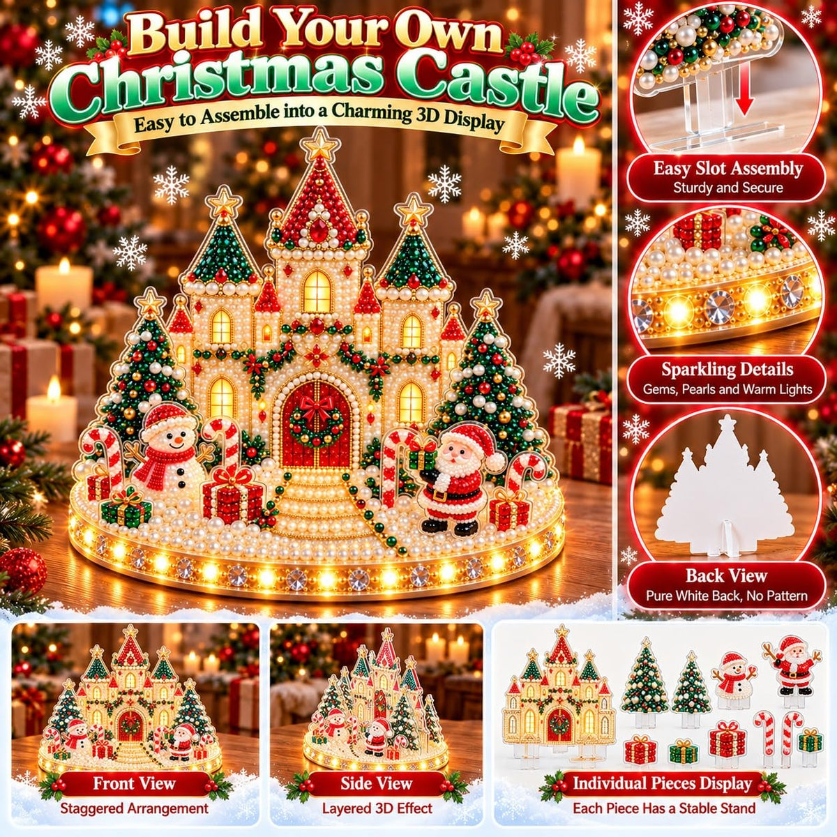 DIY Diamond Painting Christmas Ice Castle Light-Up Tabletop Decor for Adult