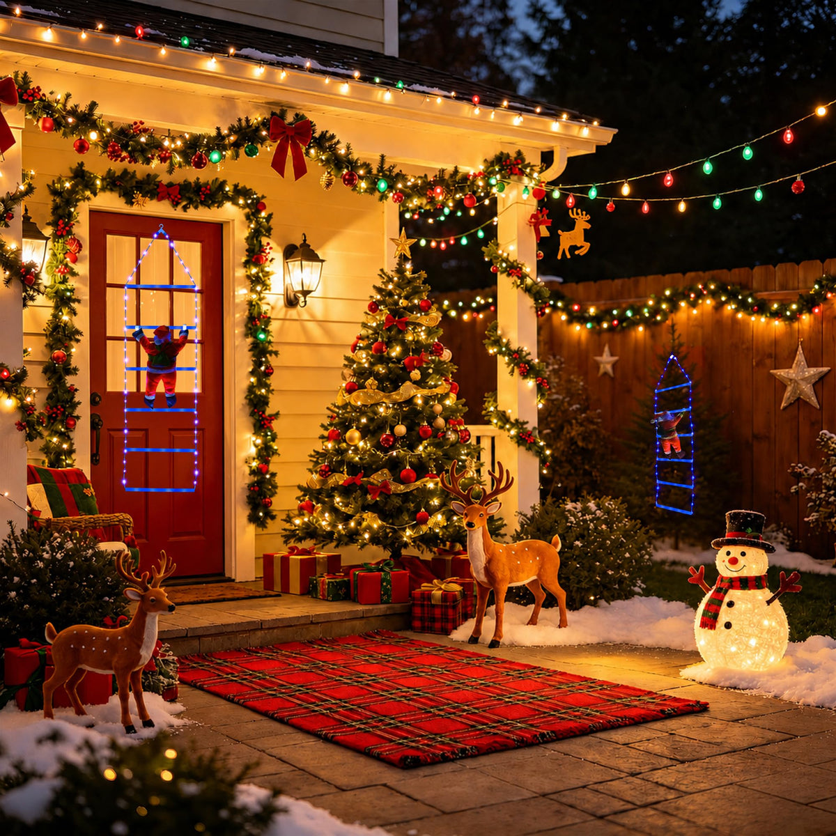Toodour LED Christmas Lights - 10ft Christmas Decorative Ladder Lights with Santa Claus, Xmas Decorations Light for Indoor Outdoor, Window, Garden, Home, Wall, Xmas Tree Decor - Warm White