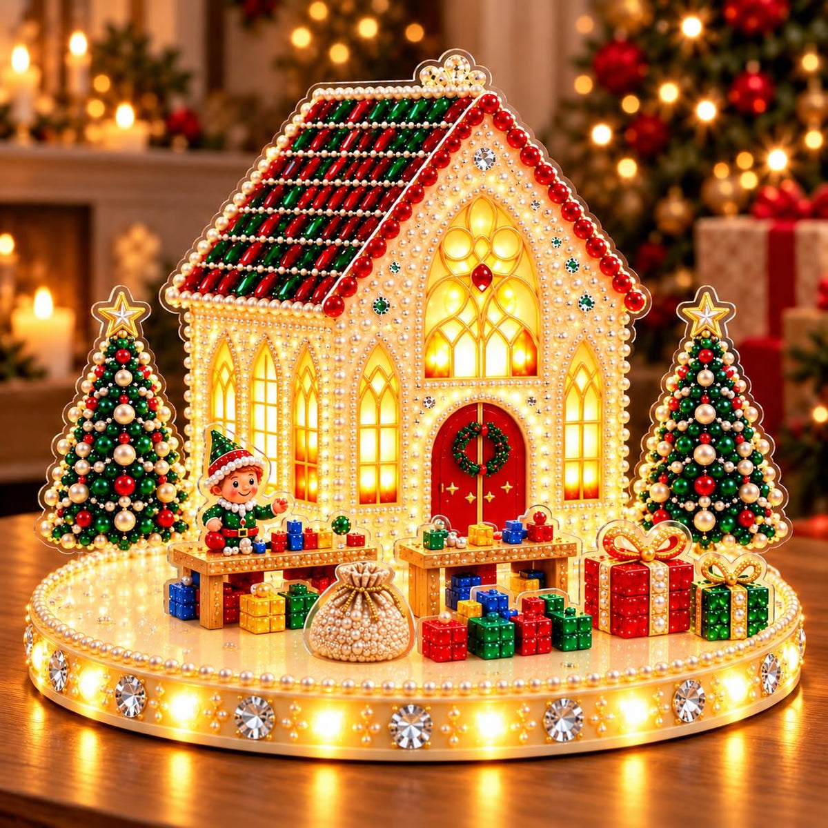 DIY Diamond Painting Christmas Ice Castle Light-Up Tabletop Decor for Adult