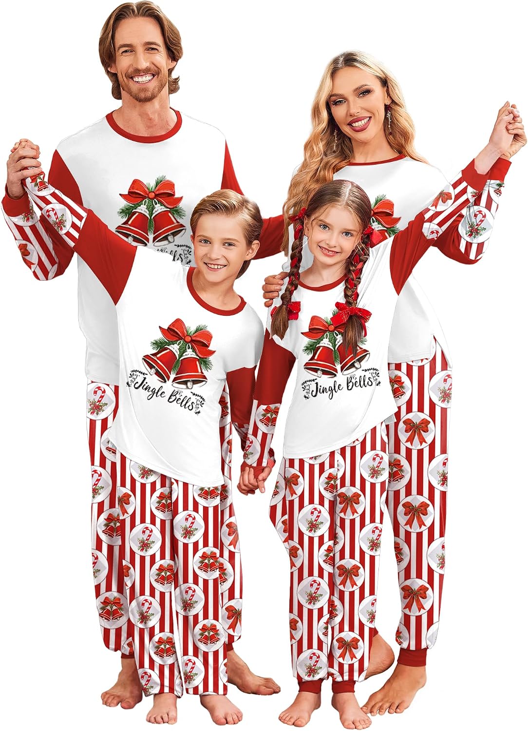 Ekouaer Family Christmas Pajamas Matching Sets with Print Tops and Pants