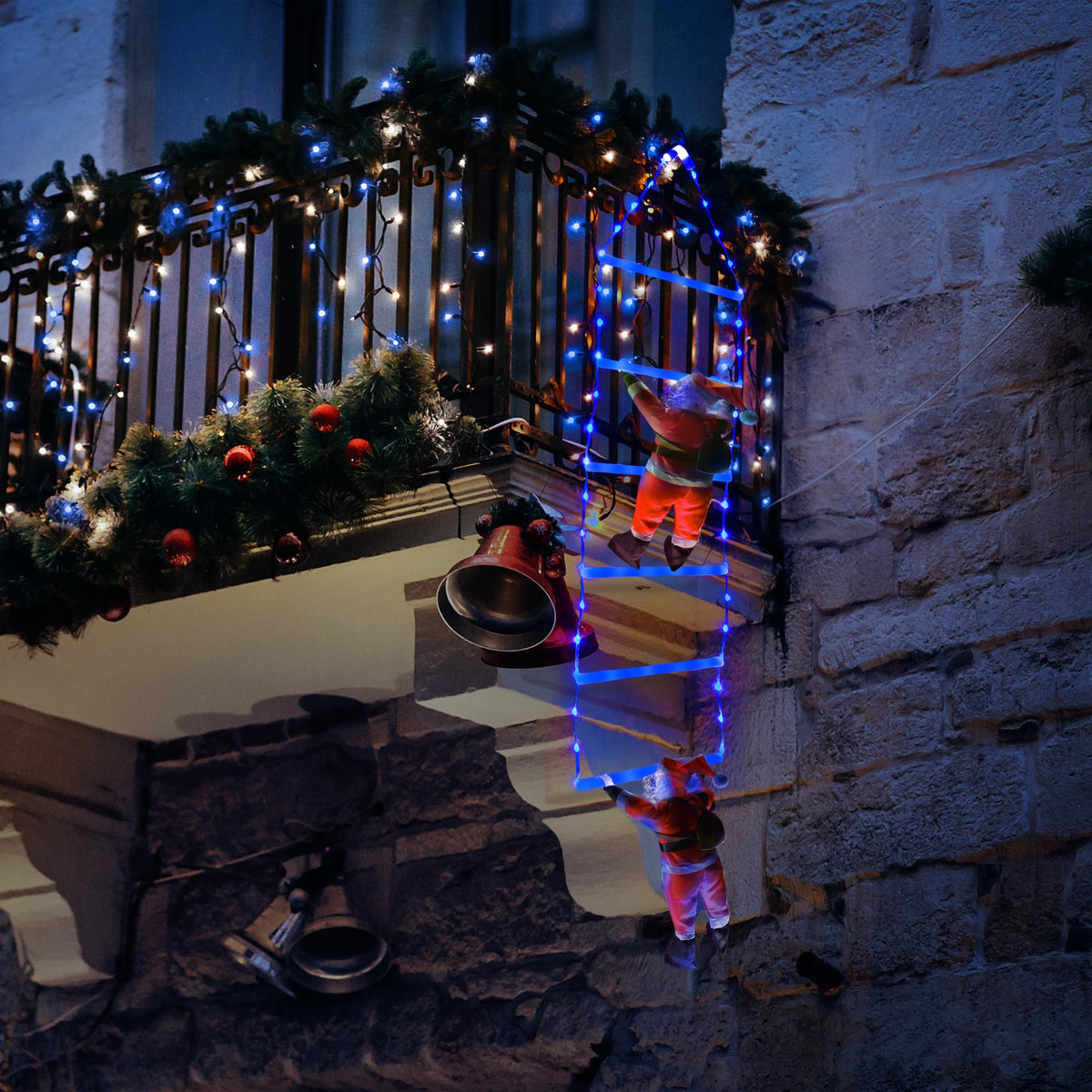 Toodour LED Christmas Lights - 10ft Christmas Decorative Ladder Lights with Santa Claus, Xmas Decorations Light for Indoor Outdoor, Window, Garden, Home, Wall, Xmas Tree Decor - Warm White