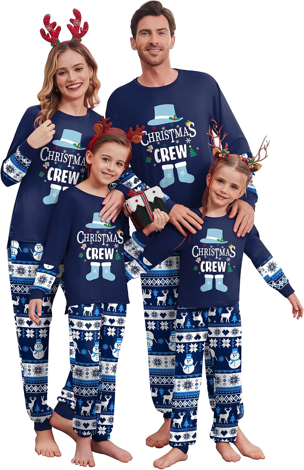 Ekouaer Family Christmas Pajamas Matching Sets with Print Tops and Pants