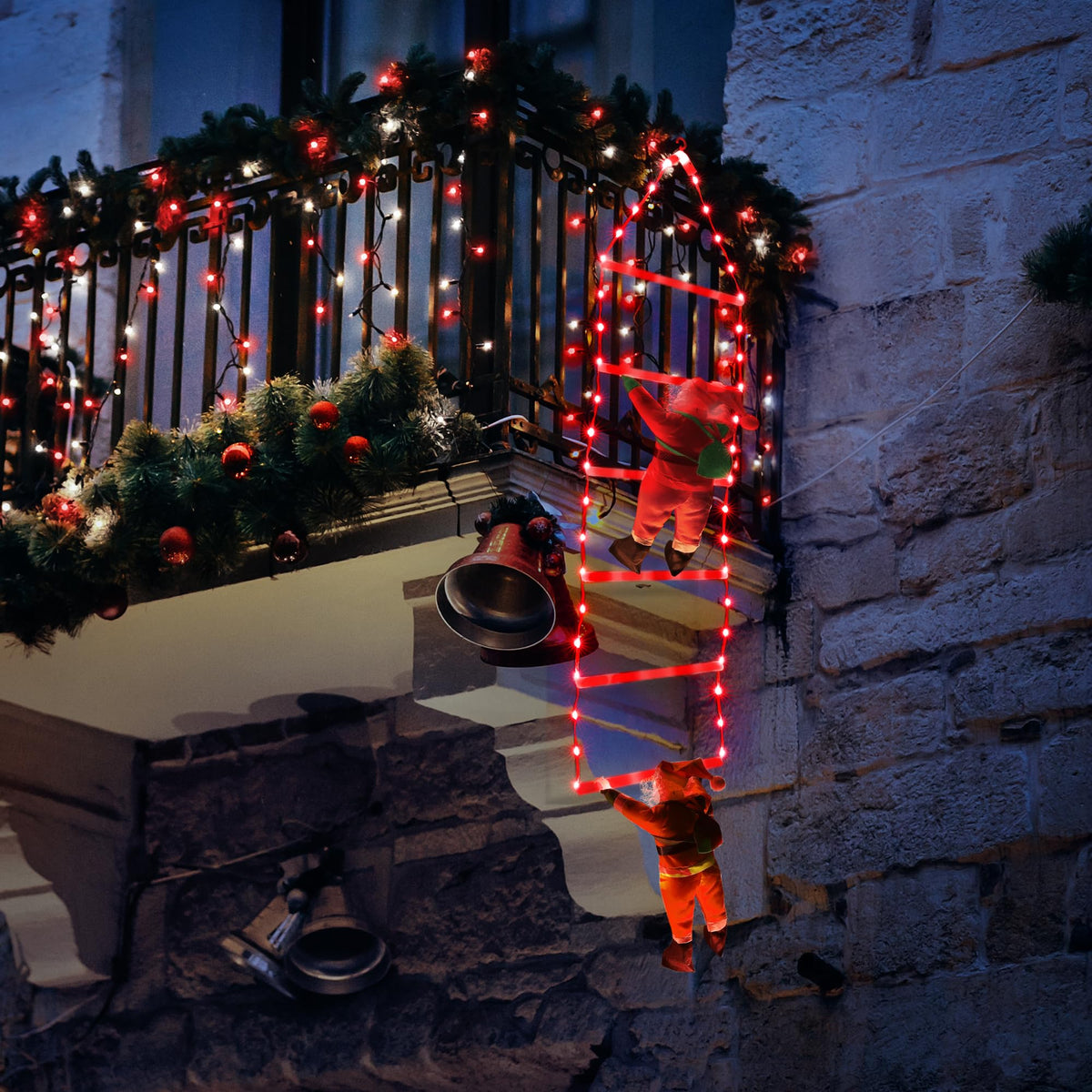 Toodour LED Christmas Lights - 10ft Christmas Decorative Ladder Lights with Santa Claus, Xmas Decorations Light for Indoor Outdoor, Window, Garden, Home, Wall, Xmas Tree Decor - Warm White