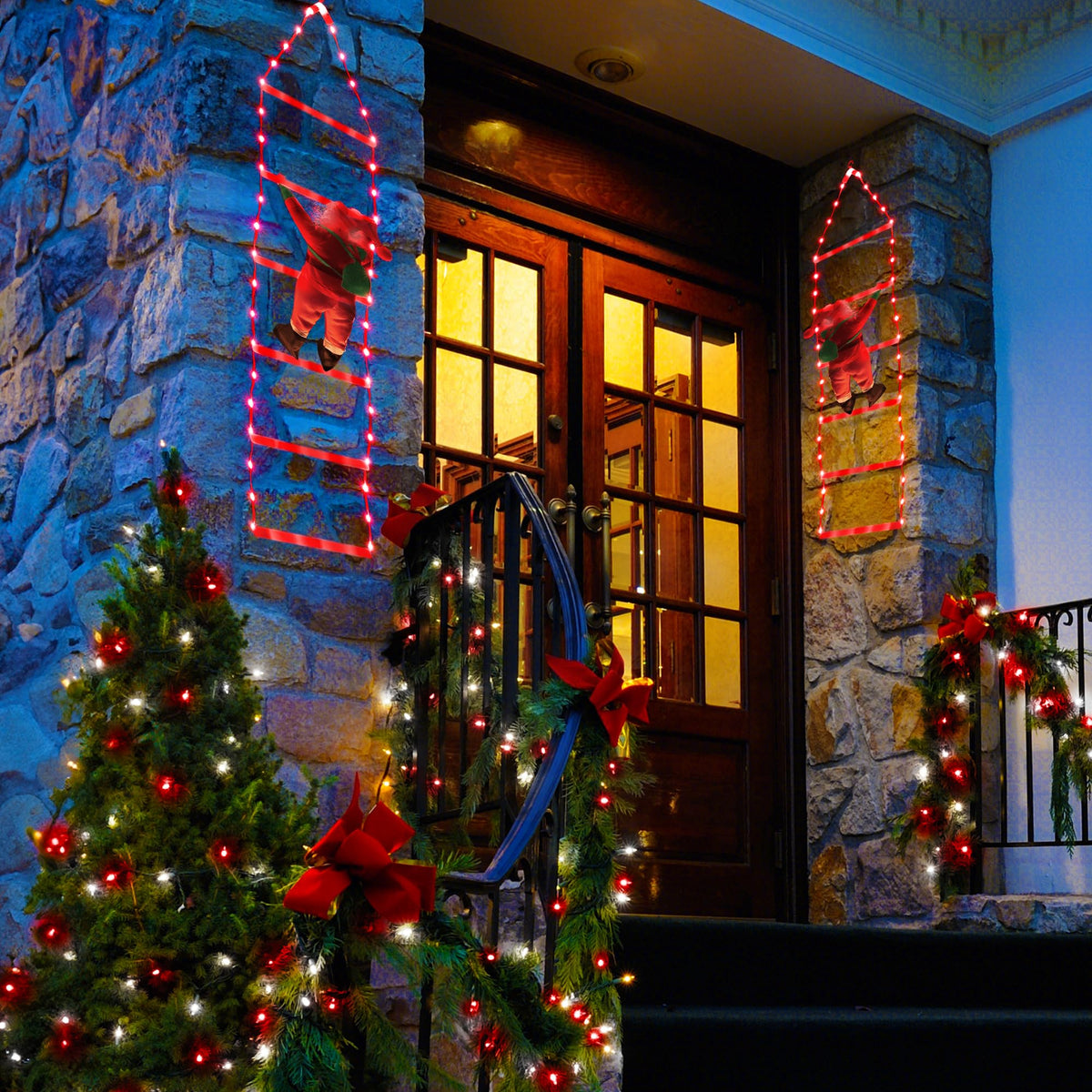 Toodour LED Christmas Lights - 10ft Christmas Decorative Ladder Lights with Santa Claus, Xmas Decorations Light for Indoor Outdoor, Window, Garden, Home, Wall, Xmas Tree Decor - Warm White