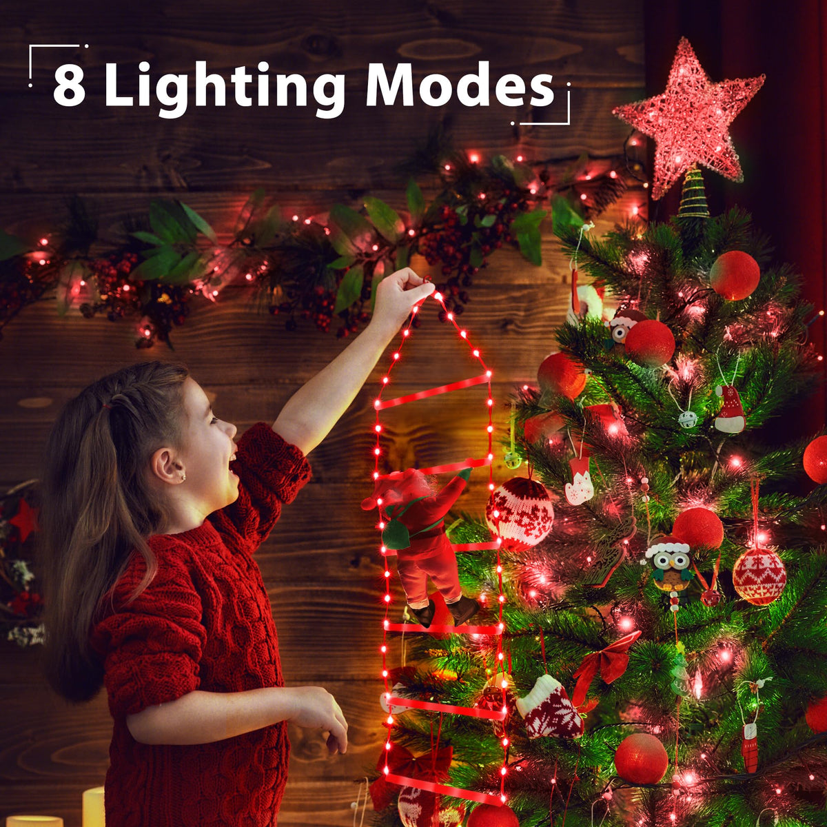Toodour LED Christmas Lights - 10ft Christmas Decorative Ladder Lights with Santa Claus, Xmas Decorations Light for Indoor Outdoor, Window, Garden, Home, Wall, Xmas Tree Decor - Warm White