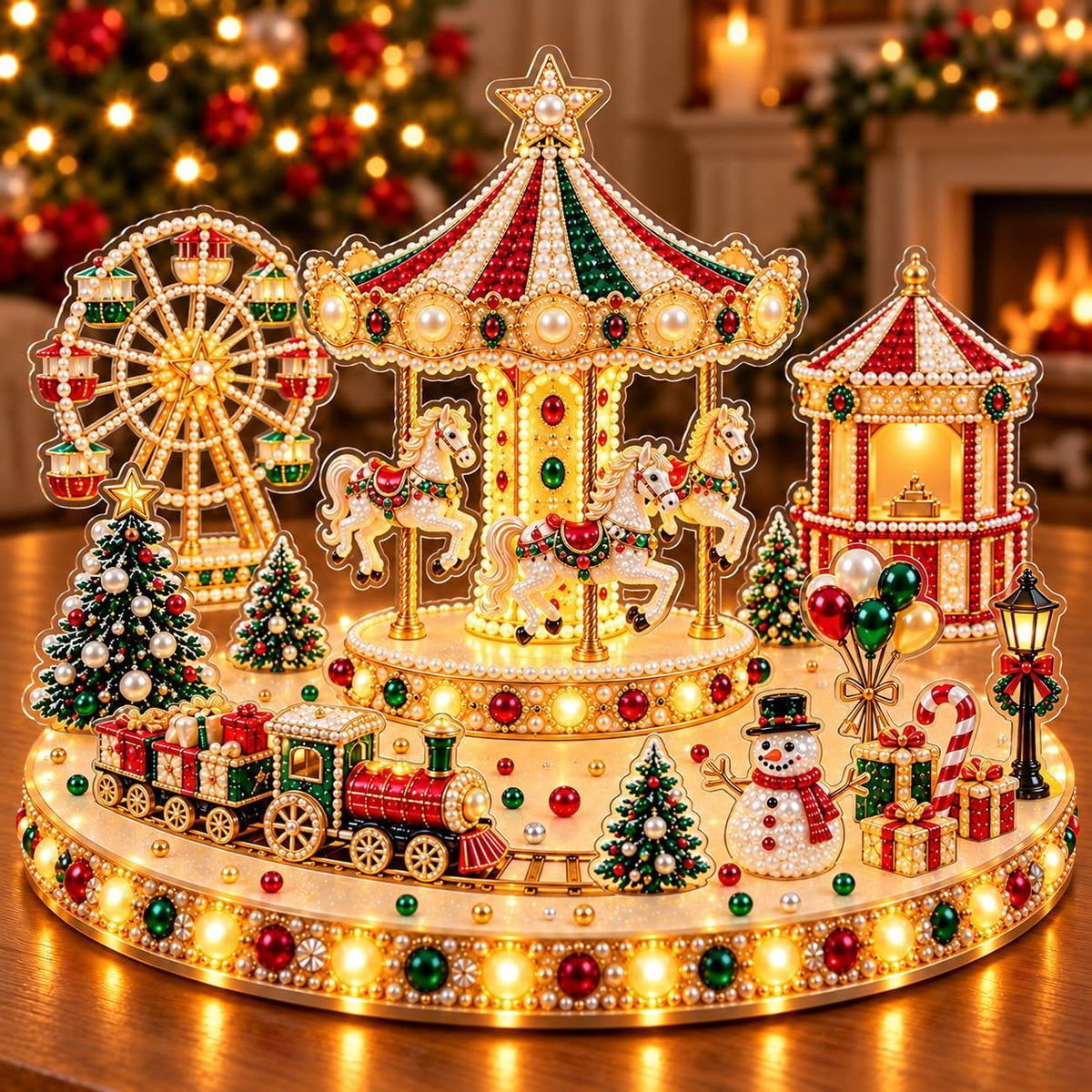 DIY Diamond Painting Christmas Ice Castle Light-Up Tabletop Decor for Adult