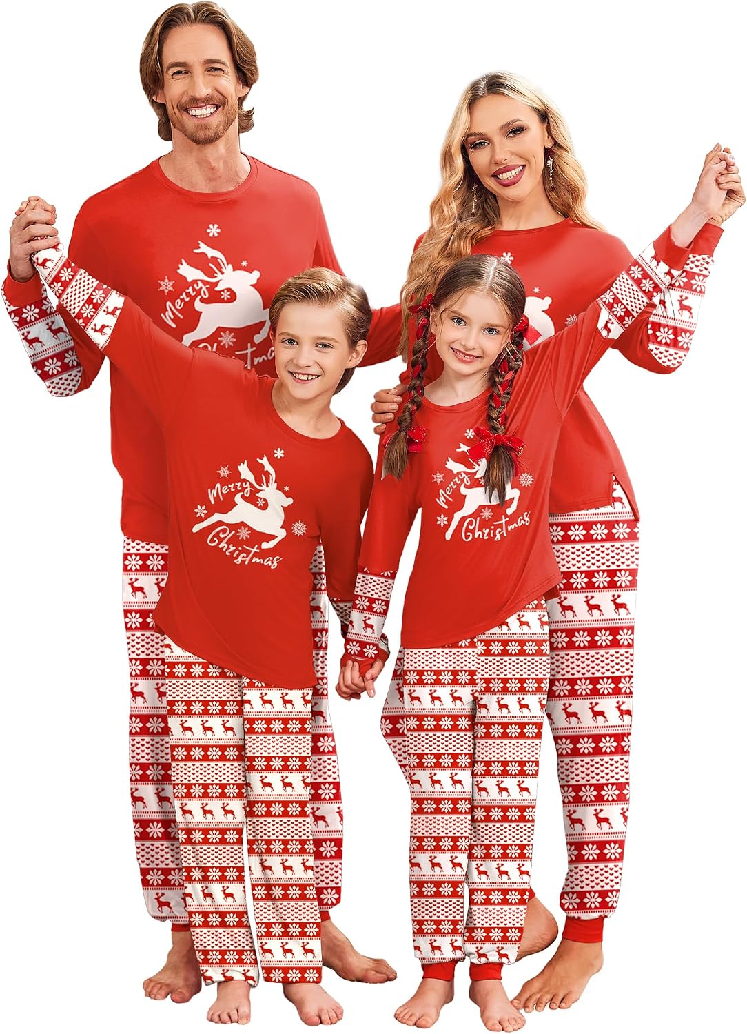 Ekouaer Family Christmas Pajamas Matching Sets with Print Tops and Pants