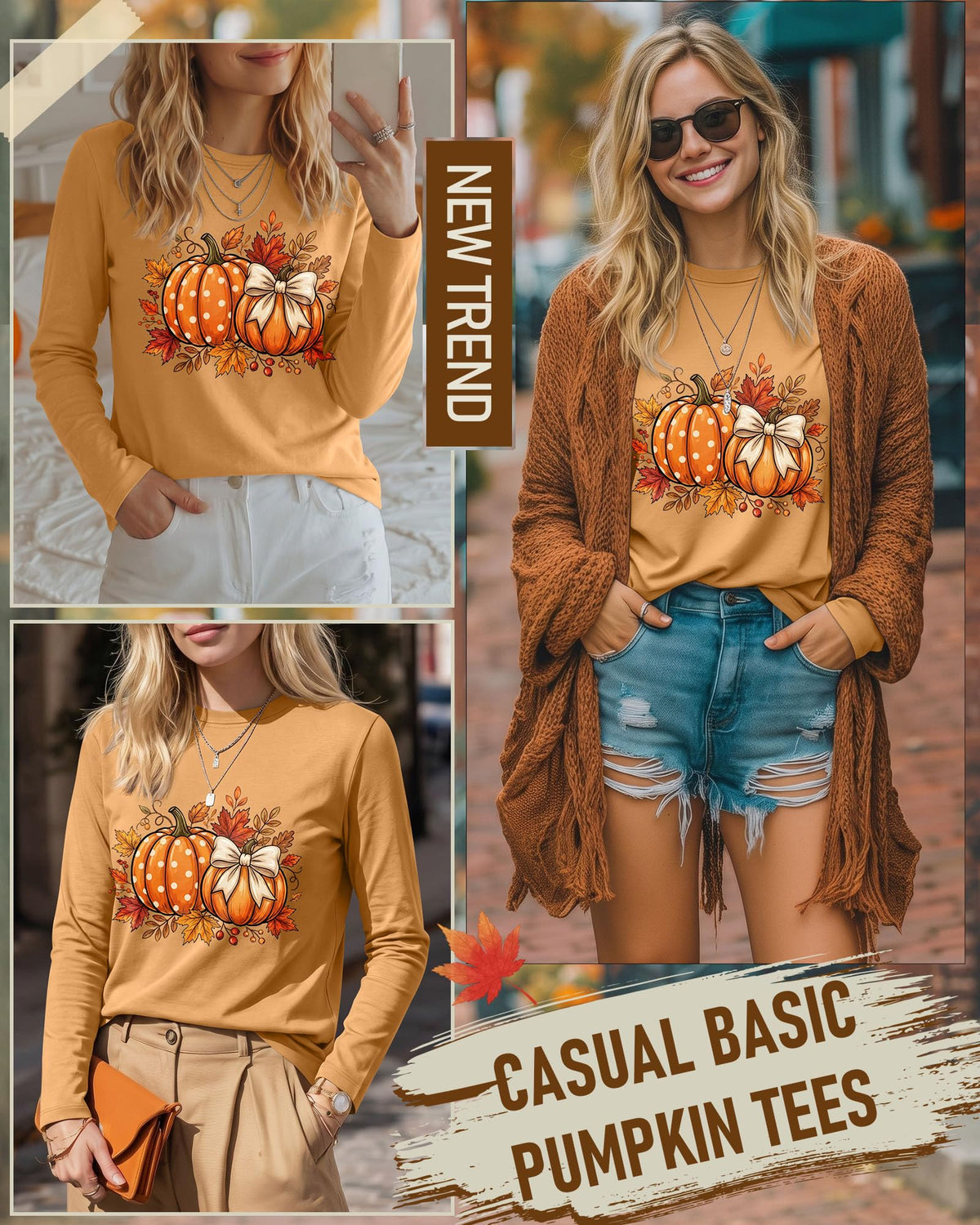 Huukeay Fall Shirts for Women Pumpkin Long Sleeve Tops
