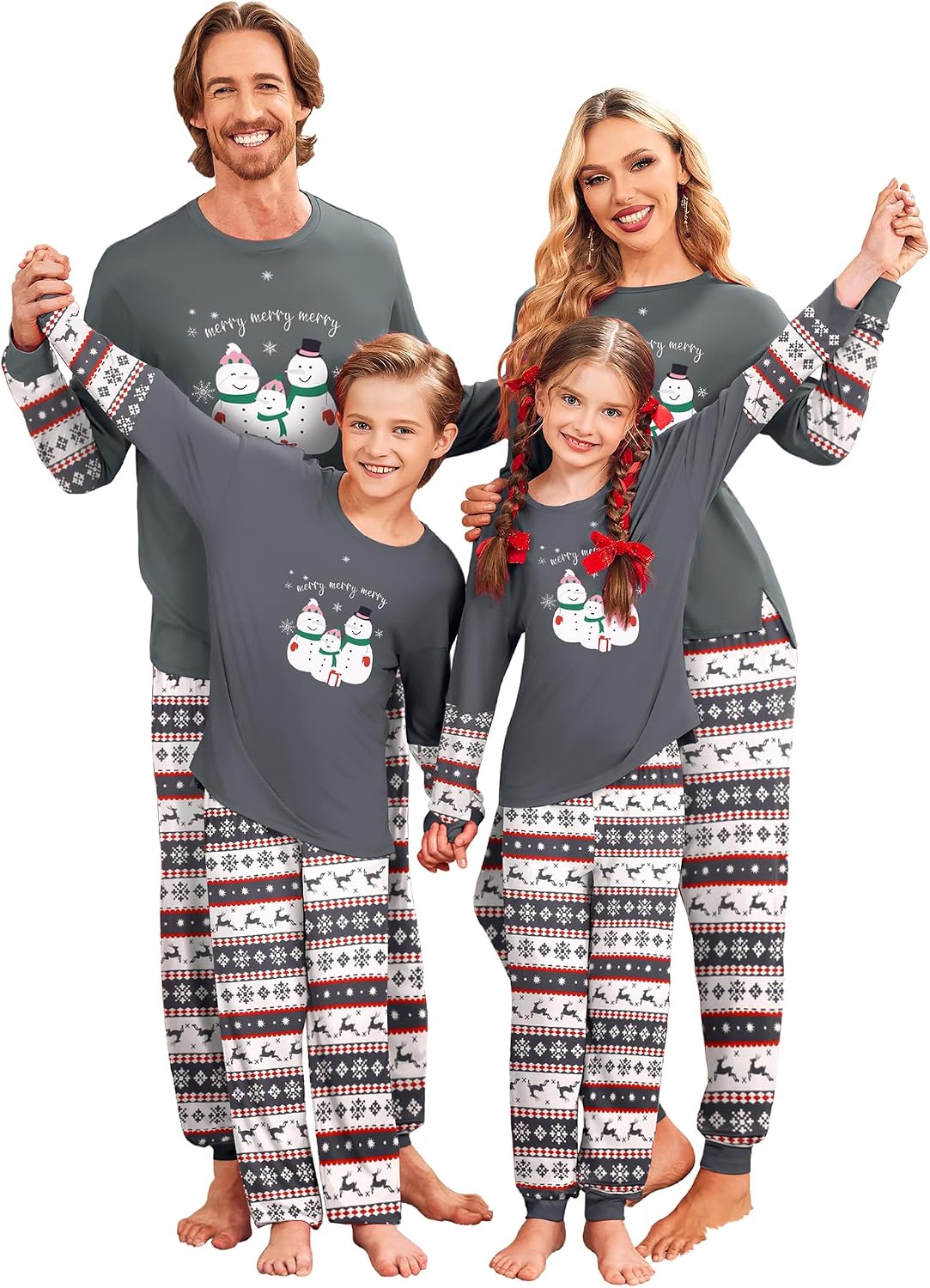Ekouaer Family Christmas Pajamas Matching Sets with Print Tops and Pants