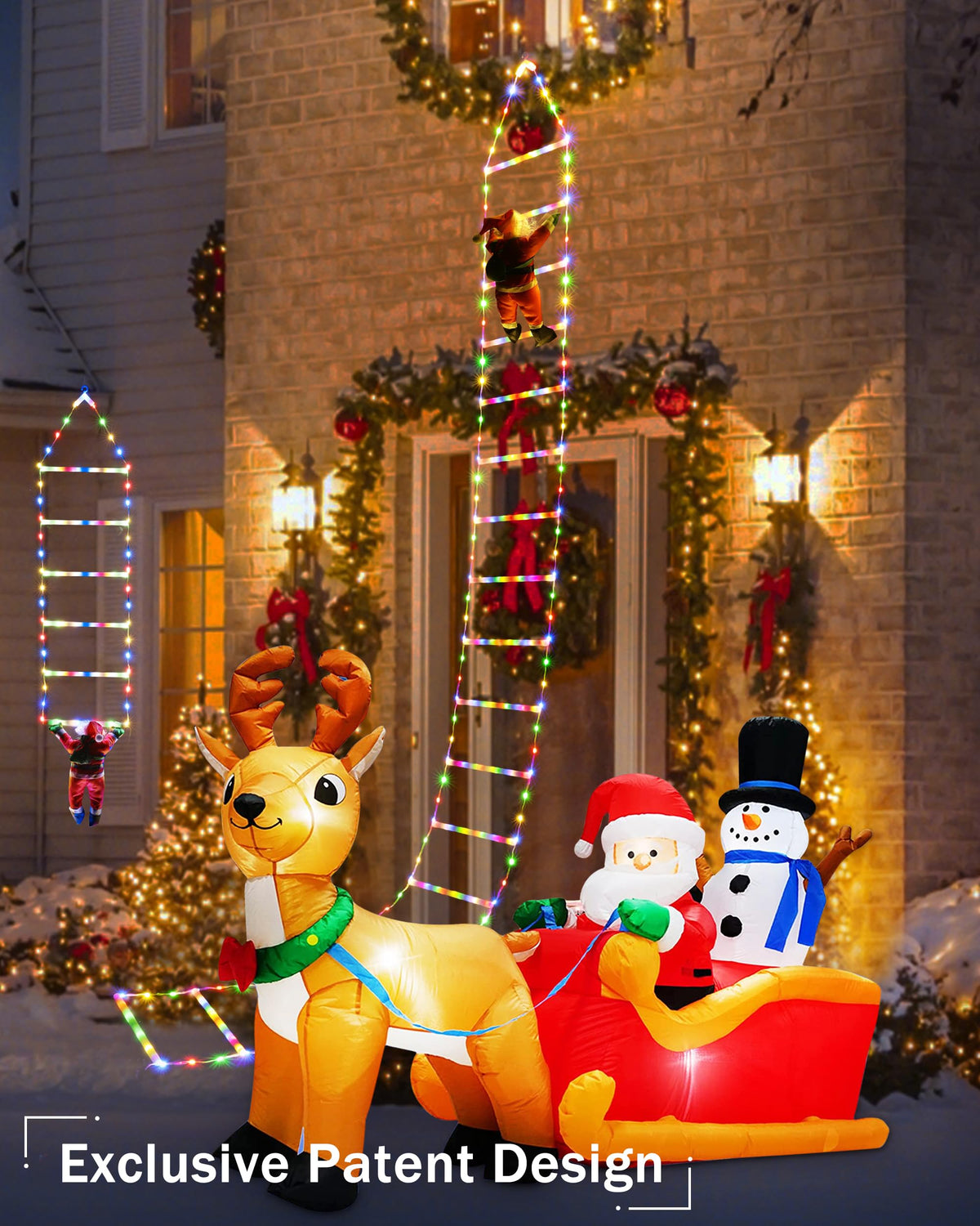 Toodour LED Christmas Lights - 10ft Christmas Decorative Ladder Lights with Santa Claus, Xmas Decorations Light for Indoor Outdoor, Window, Garden, Home, Wall, Xmas Tree Decor - Warm White