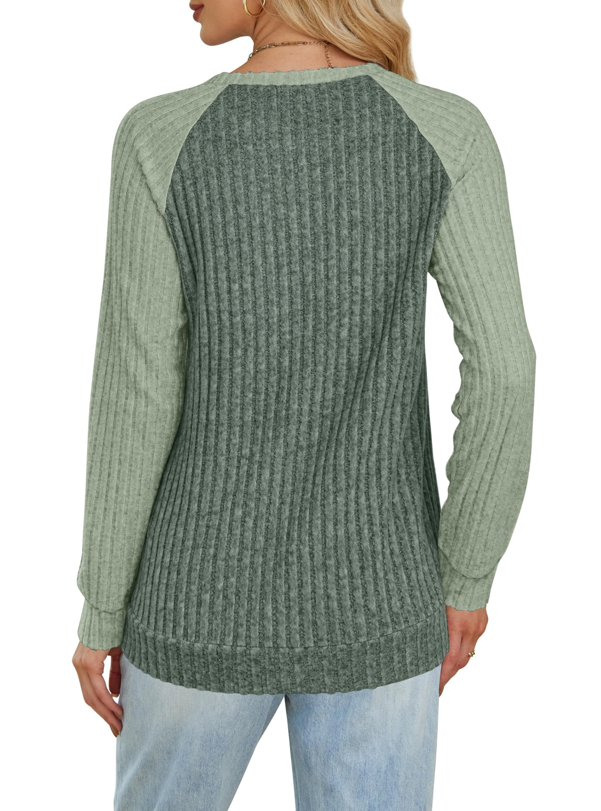 OFEEFAN Womens Fall Fashion 2026 Long Sleeve Tops Oversized Sweaters Winter Clothing with Pocket Color Block Tunics
