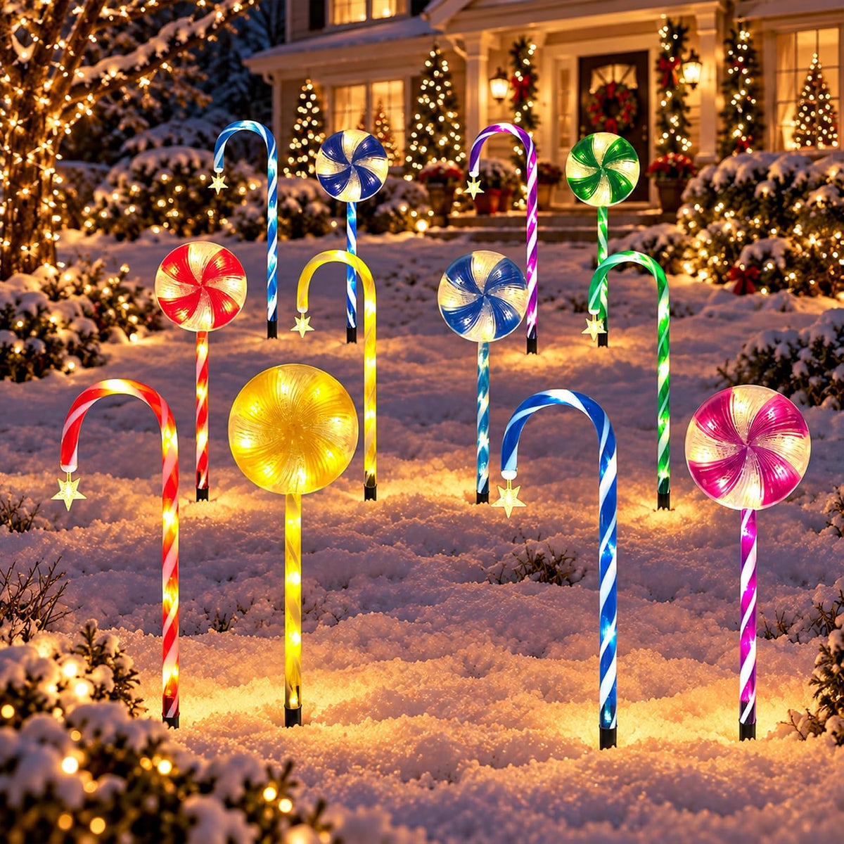 12 Pack 108 LEDs Candy Cane Pathway Lights w/ 8-Mode Lighting
