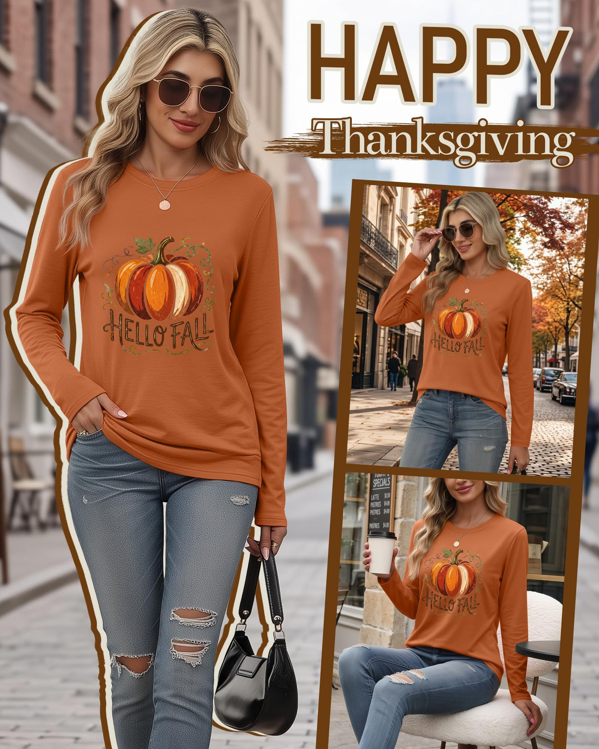 Huukeay Fall Shirts for Women Pumpkin Long Sleeve Tops