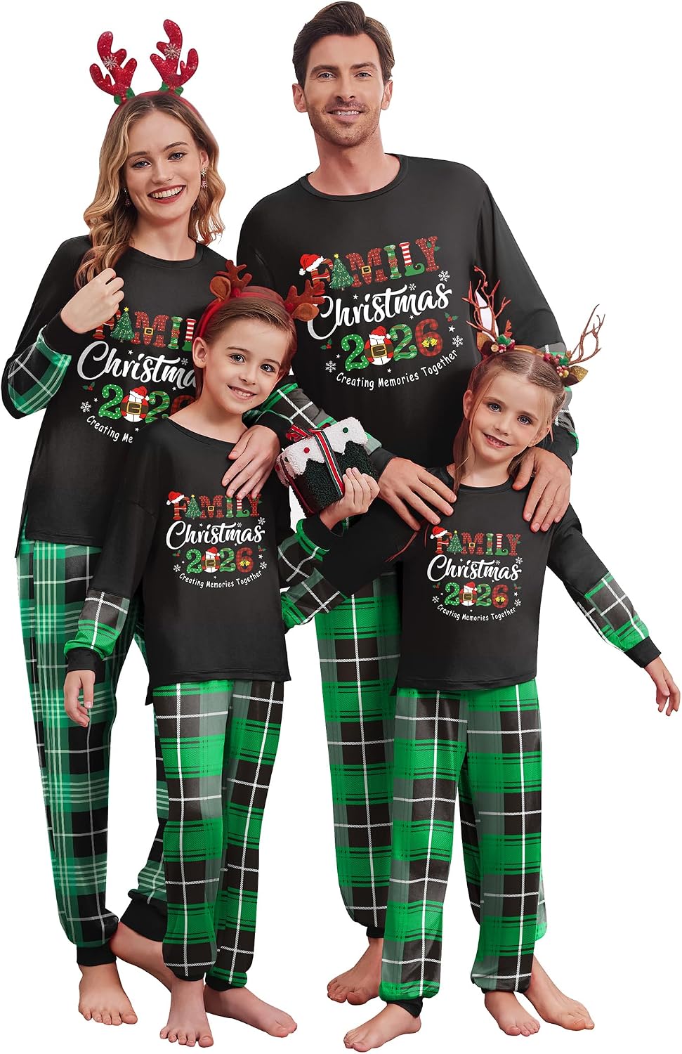 Ekouaer Family Christmas Pajamas Matching Sets with Print Tops and Pants