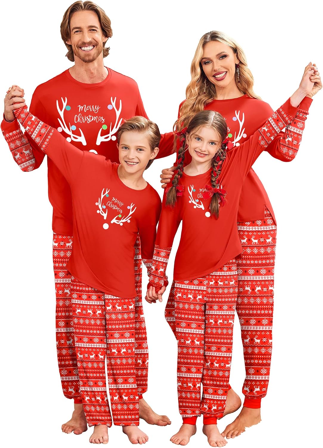 Ekouaer Family Christmas Pajamas Matching Sets with Print Tops and Pants