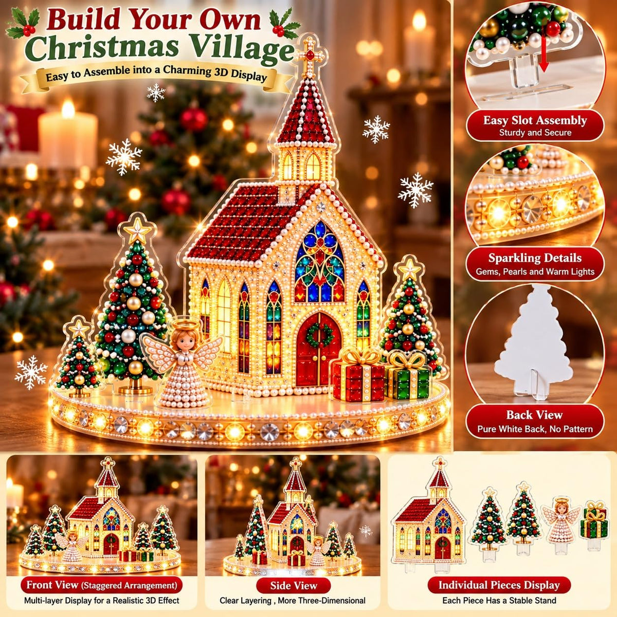 DIY Diamond Painting Christmas Ice Castle Light-Up Tabletop Decor for Adult