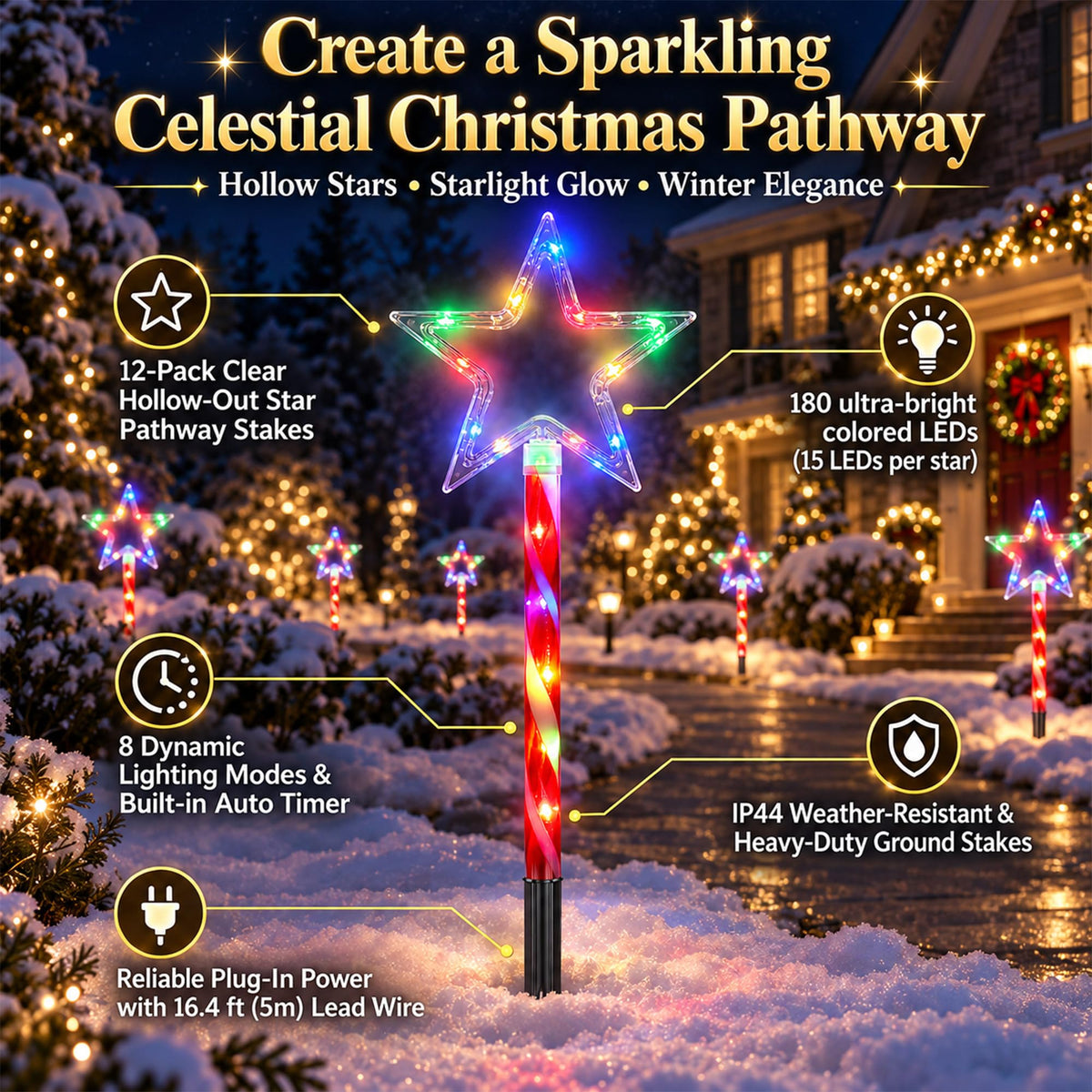 12 Pack 108 LEDs Candy Cane Pathway Lights w/ 8-Mode Lighting