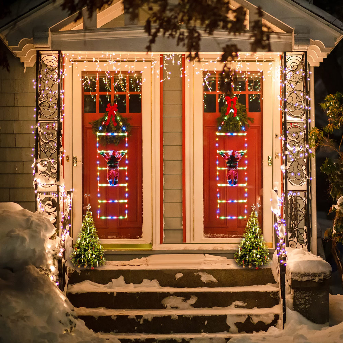 Toodour LED Christmas Lights - 10ft Christmas Decorative Ladder Lights with Santa Claus, Xmas Decorations Light for Indoor Outdoor, Window, Garden, Home, Wall, Xmas Tree Decor - Warm White