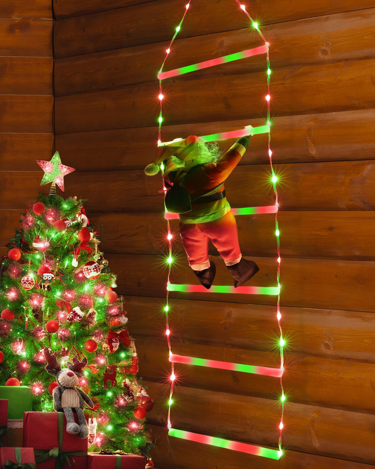 Toodour LED Christmas Lights - 10ft Christmas Decorative Ladder Lights with Santa Claus, Xmas Decorations Light for Indoor Outdoor, Window, Garden, Home, Wall, Xmas Tree Decor - Warm White
