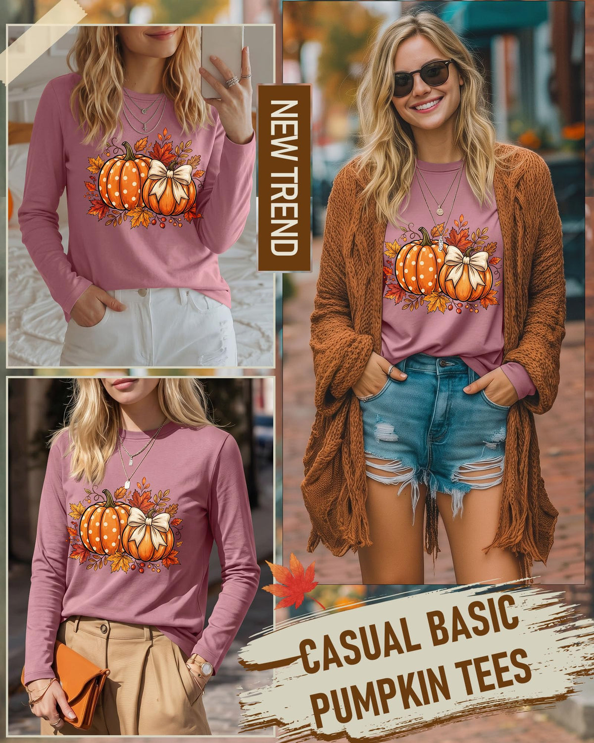 Huukeay Fall Shirts for Women Pumpkin Long Sleeve Tops