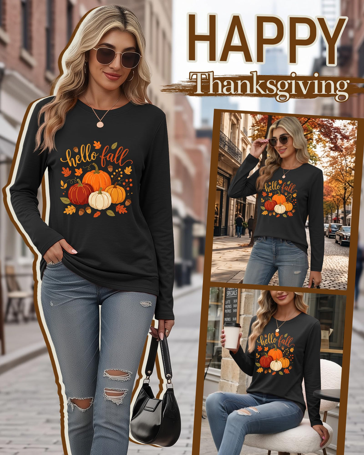 Huukeay Fall Shirts for Women Pumpkin Long Sleeve Tops
