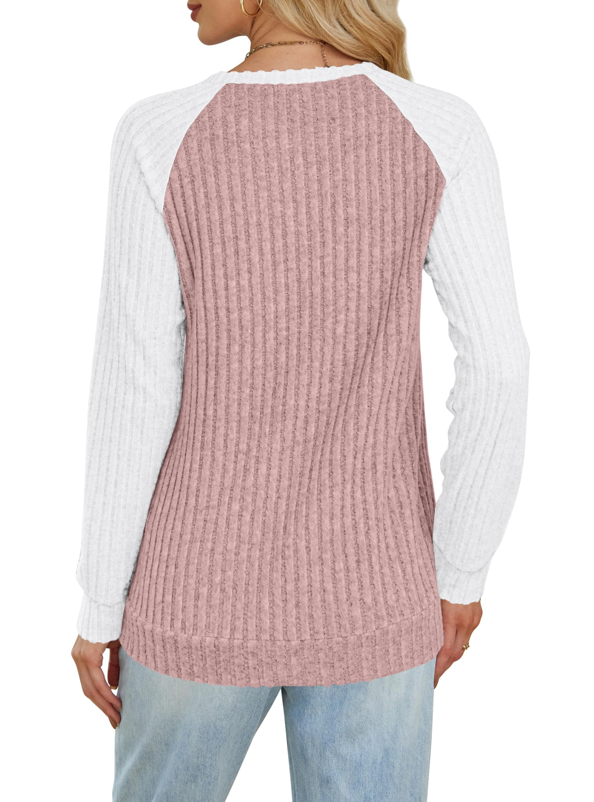 OFEEFAN Womens Fall Fashion 2026 Long Sleeve Tops Oversized Sweaters Winter Clothing with Pocket Color Block Tunics