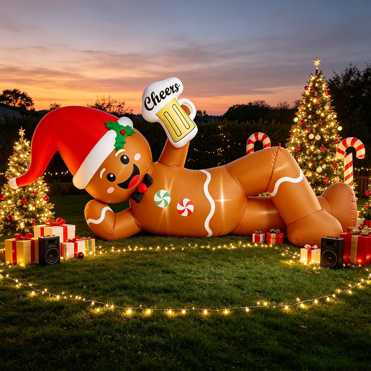 Juegoal Christmas Inflatables Outdoor Decorations, 12FT Long Inflatable Xmas Santa Claus, Lighted Blow Up Giant Lying Santa with Built in LED Lights, Light Up Holiday Winter Lawn Yard Garden Decor