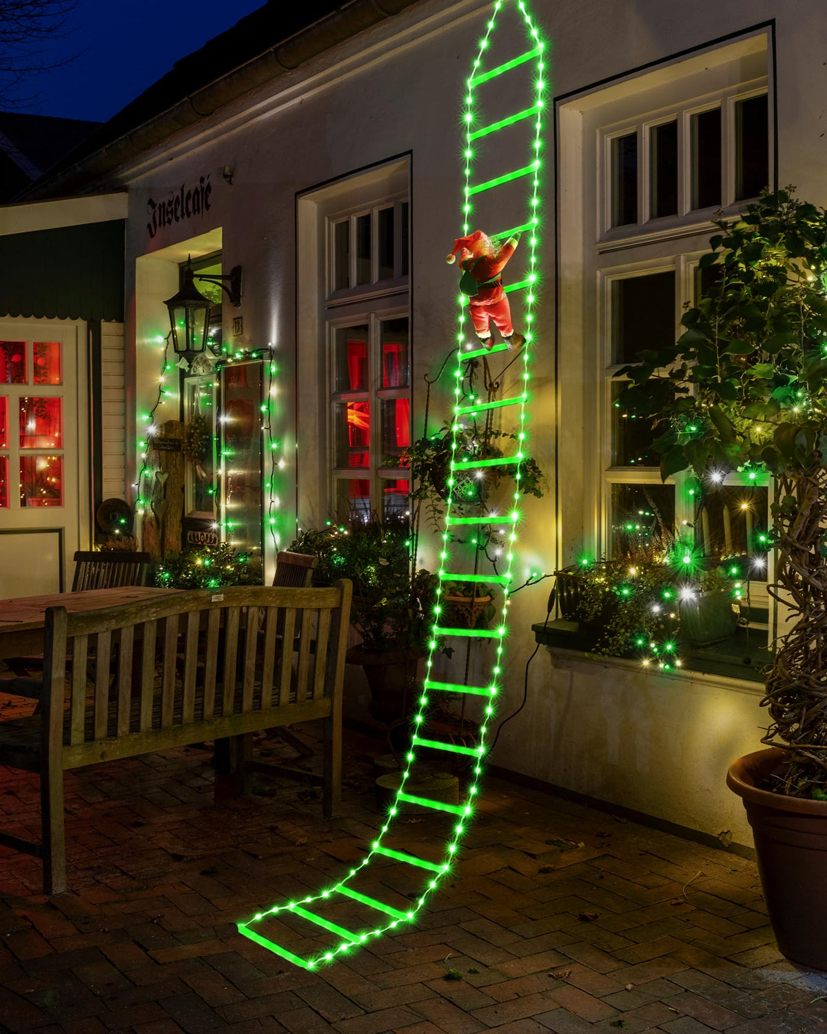 Toodour LED Christmas Lights - 10ft Christmas Decorative Ladder Lights with Santa Claus, Xmas Decorations Light for Indoor Outdoor, Window, Garden, Home, Wall, Xmas Tree Decor - Warm White