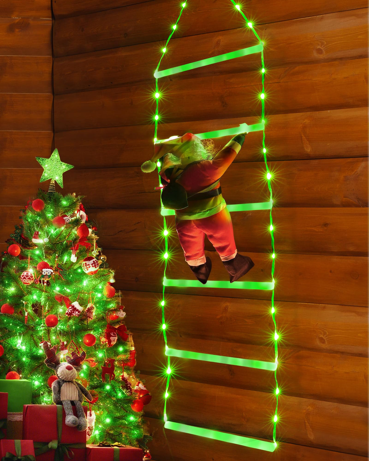 Toodour LED Christmas Lights - 10ft Christmas Decorative Ladder Lights with Santa Claus, Xmas Decorations Light for Indoor Outdoor, Window, Garden, Home, Wall, Xmas Tree Decor - Warm White