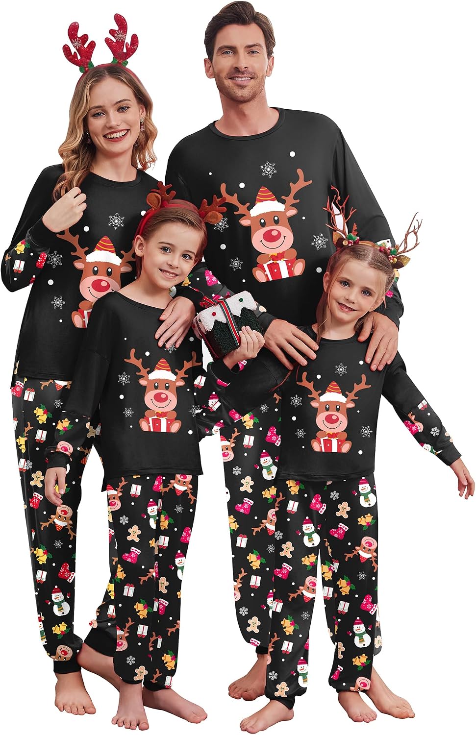 Ekouaer Family Christmas Pajamas Matching Sets with Print Tops and Pants