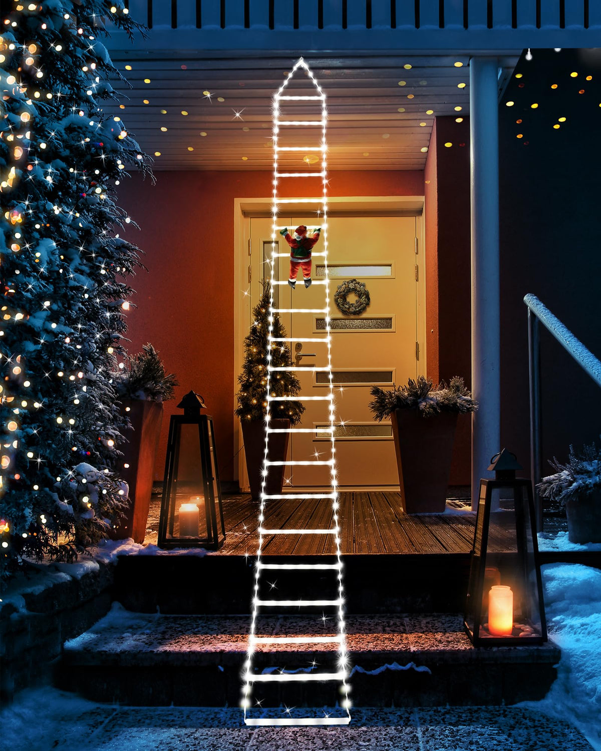 Toodour LED Christmas Lights - 10ft Christmas Decorative Ladder Lights with Santa Claus, Xmas Decorations Light for Indoor Outdoor, Window, Garden, Home, Wall, Xmas Tree Decor - Warm White